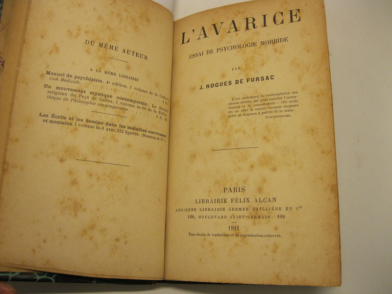L'avarice. Essai de psychologie morbide